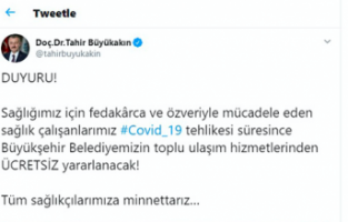 Kocaeli’de sağlıkçılara toplu taşıma ücretsiz